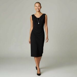Sleeveless Draped black lined, sheath dress‎ by David Meister.  Size 2